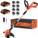 MAXLANDER Weed Wacker Cordless, 20V 12 Inch Cordless String Trimmer Edger, Weed Wacker Battery Operated with 8 PCS Replacement Spools, Lightweight Weed Trimmer, 2x2.0Ah Battery & Charger Included (Amber)