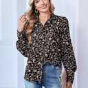 Zeagoo Women Button Down Shirts Lantern Long Sleeve Tops Business Casual Chiffon Blouses Trendy Work Clothes (Black, L)