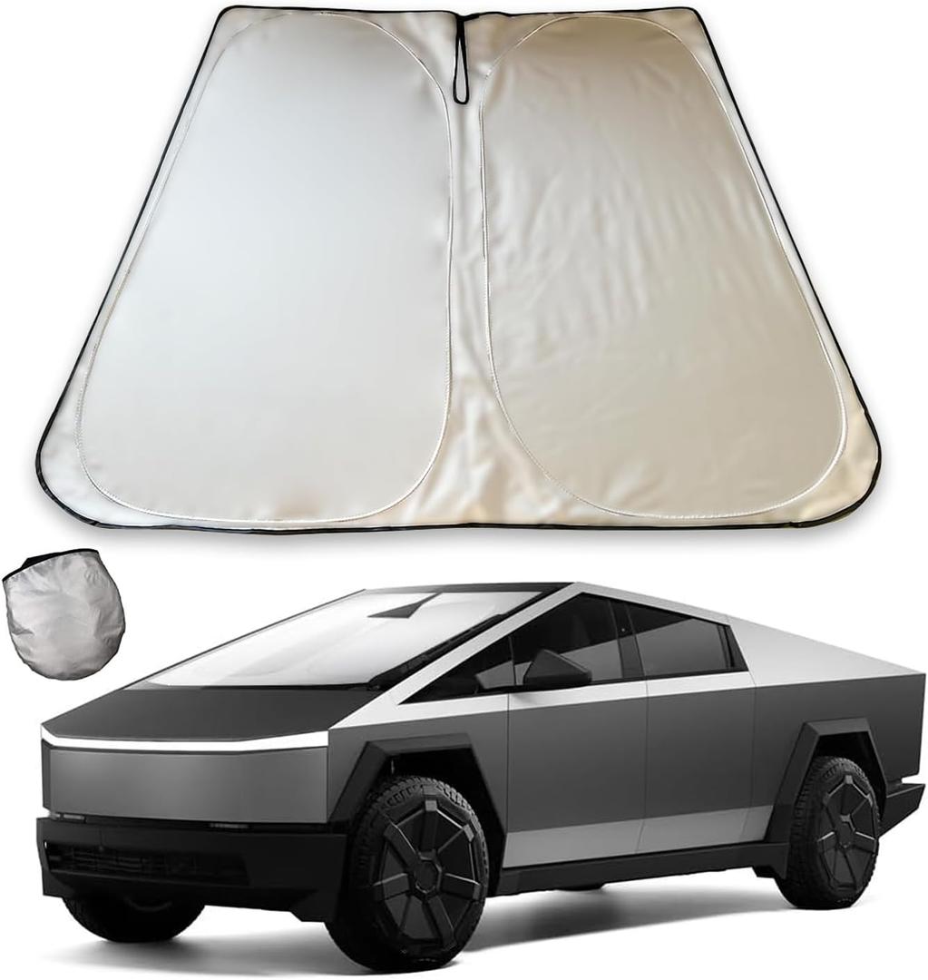 Windshield Sunshade for Tesla Cybertruck 2024 2025, Custom Fit Foldable Front Window Sun Shade UV Block Heat Insulation Protector with Storage Bag