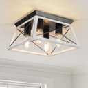Farmhouse Oak White Flush Mount 4-Light Industrial Kitchen Ceiling Lights, Rustic Flush Mount for Dining Room, Bedroom, Hallway, Entryway, Foyer