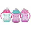 Nuby Clik-It Grip N' Sip Soft Spout No-Spill Training Sippy Cup with Handles - (3-Pack) 10 oz - 4+ Months - Aqua/Purple/Pink
