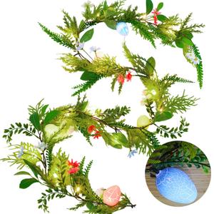 LOMIMOS 6FT Spring Lighted Birch Garland,Battery Operated Twig Vine with Timer 48 Lights for Xmas Spring Thanksgiving Wedding Party Decoration Fireplace Mantle Wall