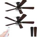 2 Pack Flush Mount 42 Inch Farmhouse Ceiling Fan with Light, Caged Ceiling Fans for Bedroom Living Room, Double-Sided 5 Blades Rustic Ceiling Fan-Black