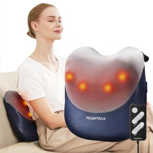MOUNTRAX Shiatsu Back Massager with Heat, Gifts for Women Men, Back Massager for Pain Relief Deep Tissue, 3D Kneading Massage Pillow for Back, Blue