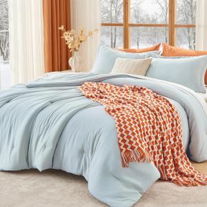 MUXHOMO King Size Comforter Set, All Season Ultra Soft Down Alternative Bedding - 3 Piece Lightweight Bed Set Includes 1 Comforter (104"x90") and 2 Pillow Shams (20"x36"), Lake Blue