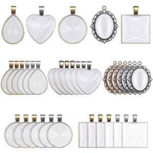Anezus 60Pcs Pendant Trays, Bezel Pendant Trays Blanks with Glass Cabochons for Pendants Making and Jewelry Making, 5 Styles