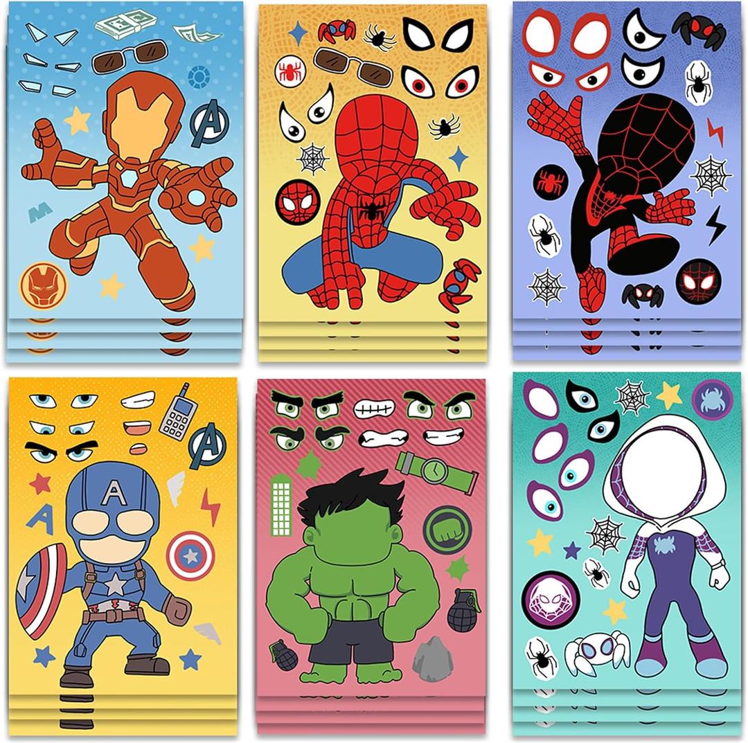 24 Sheets Cute Superhero Stickers for Kids Make Your Own Movie Sticker Make a Face Stickers for Teens Girls Boys, Classroom Rewards Movies Themed Art Craft Party Supplies (Superhero)