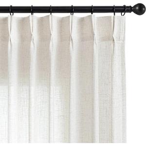 Joydeco Pinch Pleated Linen Curtains 90 Inch Long 2 Panel Set for Living Room, Semi Sheer Curtain for Bedroom, Back Tab Light Filtering Drapes with Adjustable Hooks (40”W x90”L, Off White)