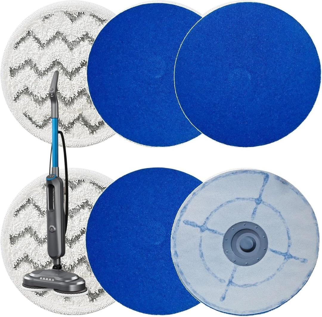 3897A / 3712 Rotating Steam Mop Pads Replacement for Bissell SpinWave Smart Steam Scrubbing Steam Mop Cleaner Models 3897A/3712 ONLY, Washable Reuseable Refill Pads6Pack (2Gray 4Blue)