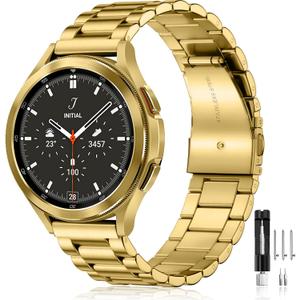 Lerobo Stainless Steel Band Compatible with Samsung Galaxy Watch 8 7 6 5 4 FE 40mm 44mm 45mm/Galaxy Watch 8 Classic 6 4 Classic 43mm 47mm 42mm 46mm, 20mm Metal Replacement Band for Men Women (Gold)