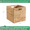 11x11x11 Wicker Storage Basket Set of 4, Water Hyacinth Woven Basket with Handles, Wicker Cube Storage Bins for Shelves, Foldable Square Storage Cubes for Living Room Bedroom Organizing, Natural