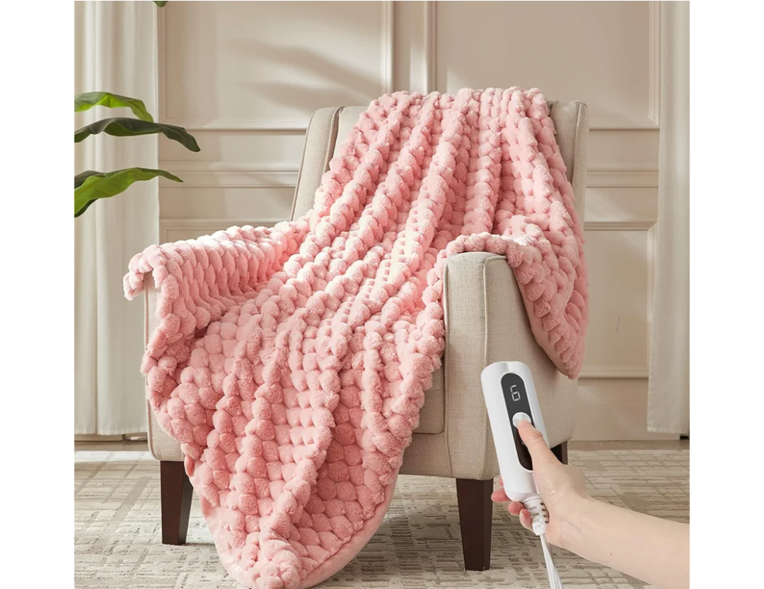 Heated Throw Blanket - Fast Heating 3D Jacquard Electric Heated Blanket, Cozy Heating Blanket with 6 Heating Settings & 4 Hours Auto-Off, 50"x60", Pink