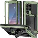 Samsung S24 Ultra Metal Case with Screen Protector Camera Cover Kickstand S24 Ultra Slide Camera Cover Full-Body Rugged Durable Military Aluminium Heavy Duty Dustproof Drop Case for Man Green