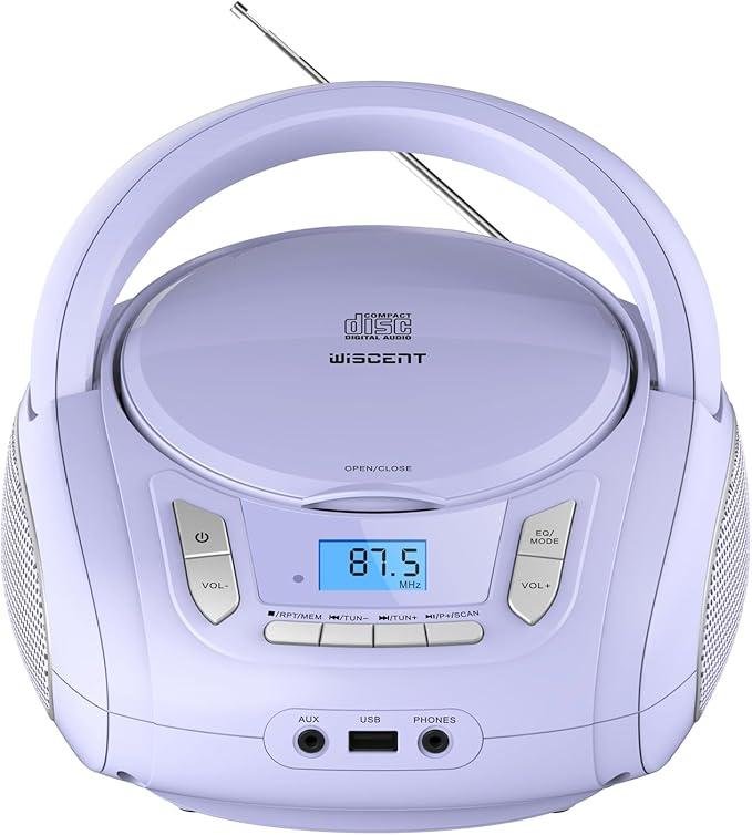 Wiscent Radio CD Player with Bluetooth,FM Radio,USB MP3 Playback,AUXin,Headphone Jack,MP3 CDs Compatible,Portable CD Players for Home or Outdoor