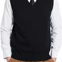 Kallspin Men's Wool Blended Vest Sweater Relaxed Fit V Neck Sleeveless Knitted Pullover (Large, Black)