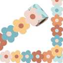 Whaline 32.8ft Boho Flower Bulletin Board Borders Colorful Floral Die-Cut Rolled Border Trim for Classroom Office Chalkboard Decoration