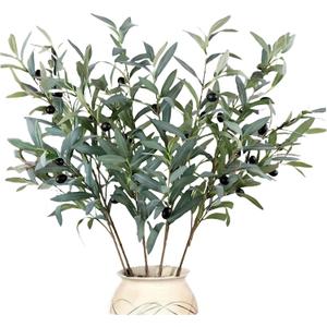 8 Pcs 26.8 Inch Artificial Olive Leaves Long Stems Fake Eucalyptus Plant Branches for DIY Floral Crafts Arrangement Vase Bouquets Wedding Greenery Decor