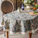 SUTAVIA French Floral Tablecloth Hand-Made Cotton Fabric with Lace Vintage Berry Garden Pattern Tabletop Sofa Cover Blanket for Home Holiday Party Decor (Red Floral, Oval, 60"x102"