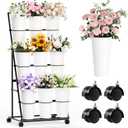 Invech Flower Display Stand with 9 Buckets and Wheels, 3 Tier Flower Cart Display Stand for Indoor Outdoor Garden, Wedding, Flower Shop (Black)