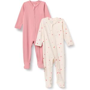 Amazon Essentials x Sofia Grainge Unisex Babies' Cotton Footed Sleep and Play One-piece Bodysuit, Pack of 2 (0-3 Months, Blush/Multi Hearts)