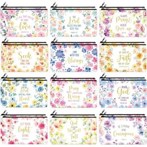 Ganeen 24 Pcs Inspirational Cosmetic Bags for Women Small Makeup Bag Makeup Pouch with Zipper Motivational Quotes for Women Coin Purse Girlfriends Coworkers Friends Gift(Religion)
