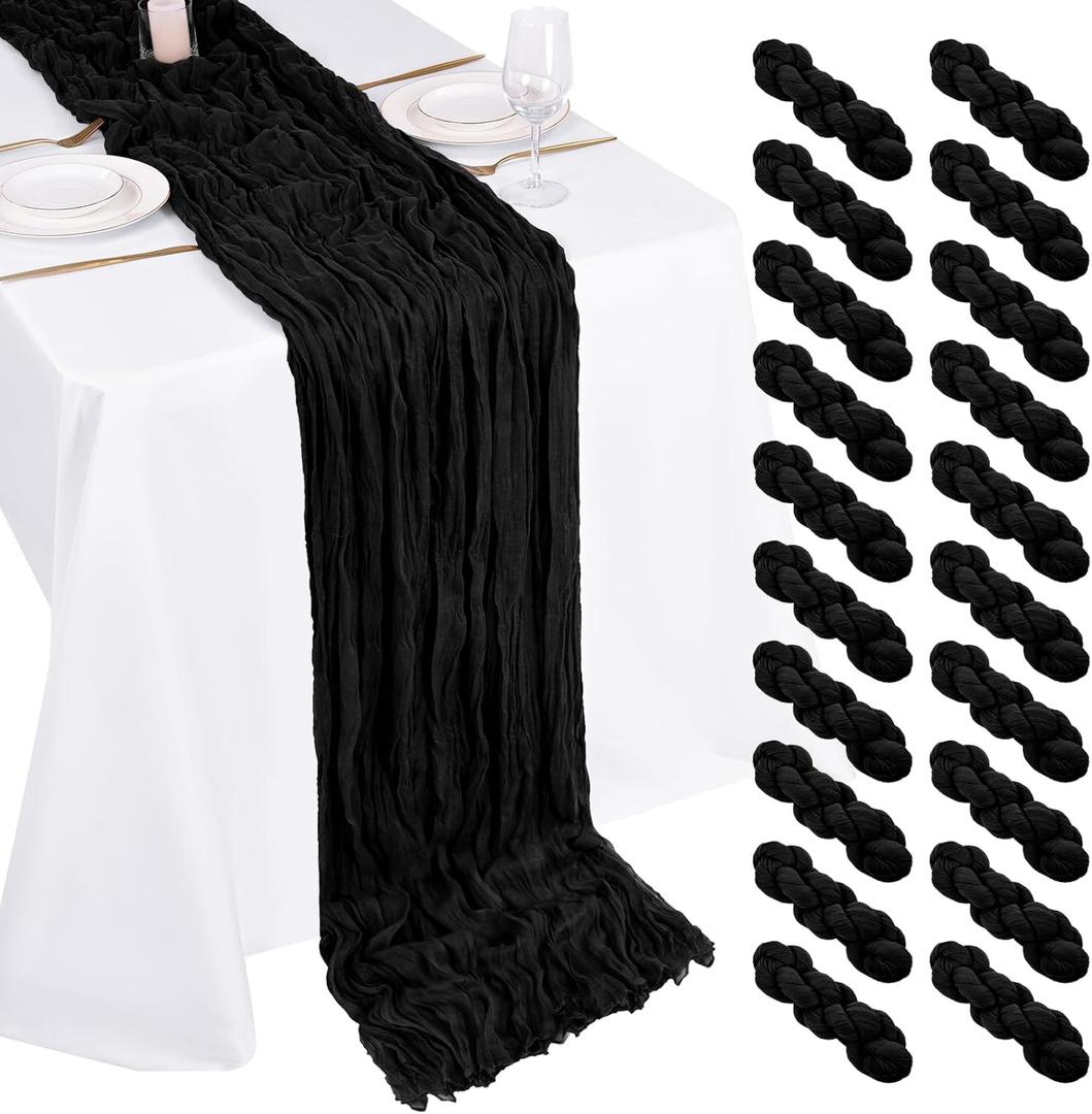 20 Pack Cheesecloth Table Runner - 17x108 Inch Black Boho Gauze Cheese Cloth Table Runners for Baby Bridal Shower Decoration Wedding Party Summer Garden Farmhouse