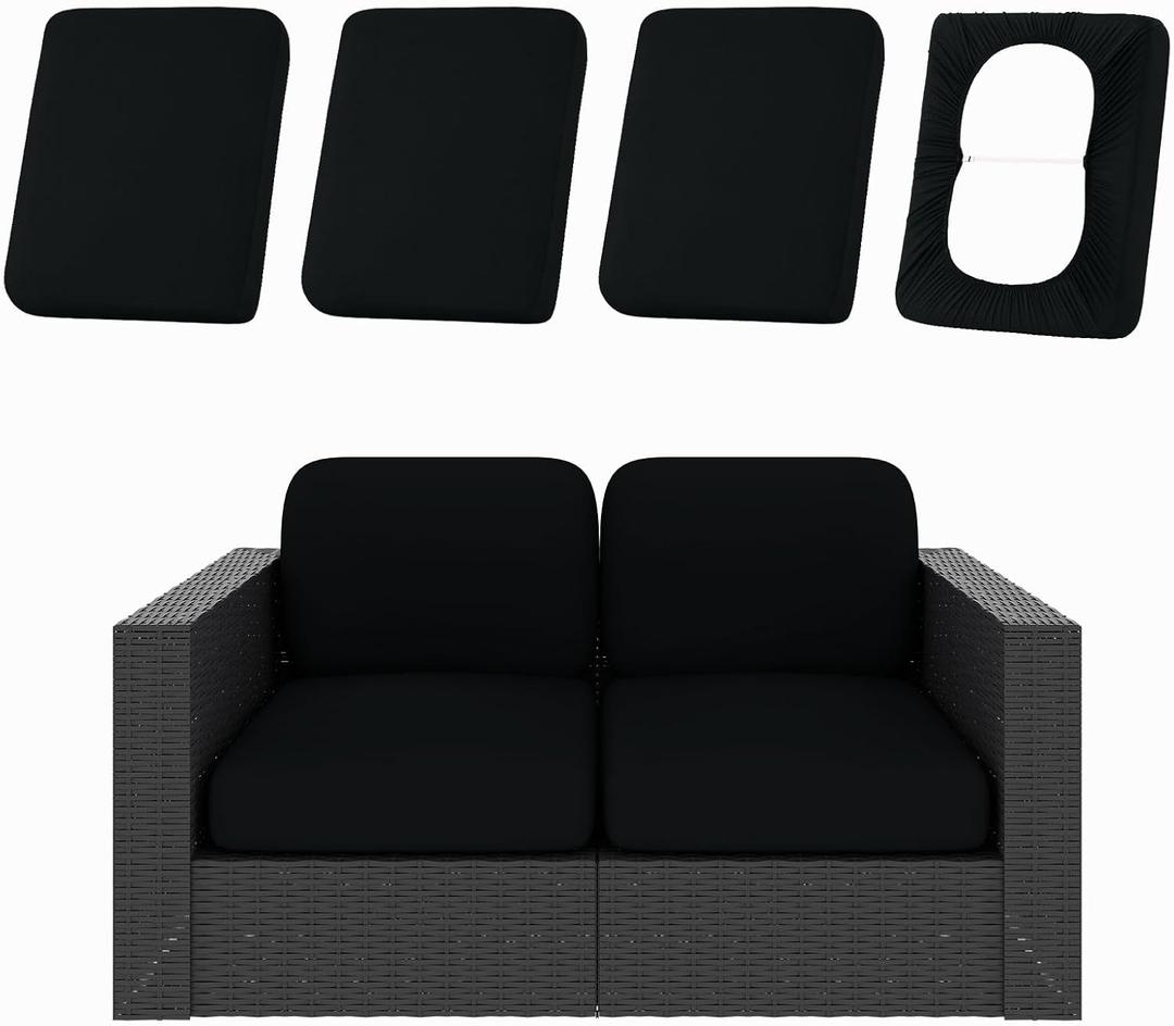 hyha 4Pcs Patio Cushion Covers, Stretch Outdoor Couch Cushion Covers Replacement, Washable Outdoor Chair/Sofa Slipcovers for Patio Furniture Cushions Protector with Elastic Bottom(Black,Cover Only)