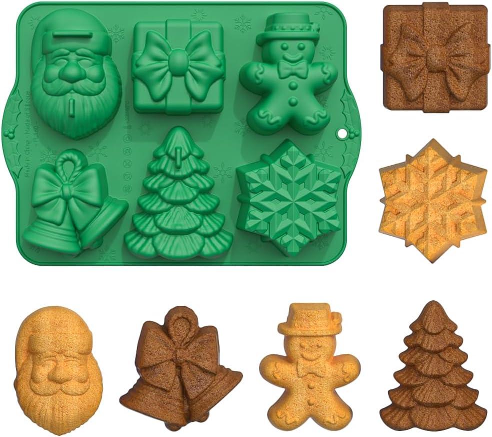 Christmas Silicone Molds, Chocolate Candy Molds Set DIY Christmas Tree, Gingerbread Man, Snowflake, Claus Bells Baking Molds for Mini Cakes, Handmade Soap, Chocolate, Jello, Candy and Candles (Green)