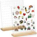 JUXYES Pack of 2 Clear Acrylic Enamel Pin Display Stand with Wooden Base. Tabletop Pin Organizer Display Storage Stand, Hold Up To 132 Pins