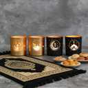 Black and Gold Ramadan Decor Set of 4, Modern Cylinder Glass Tealight Candle Holders, Eid Mubarak Table Decor, Mosque Moon & Star Votive Holders, Elegant Islamic Ramadan Gifts
