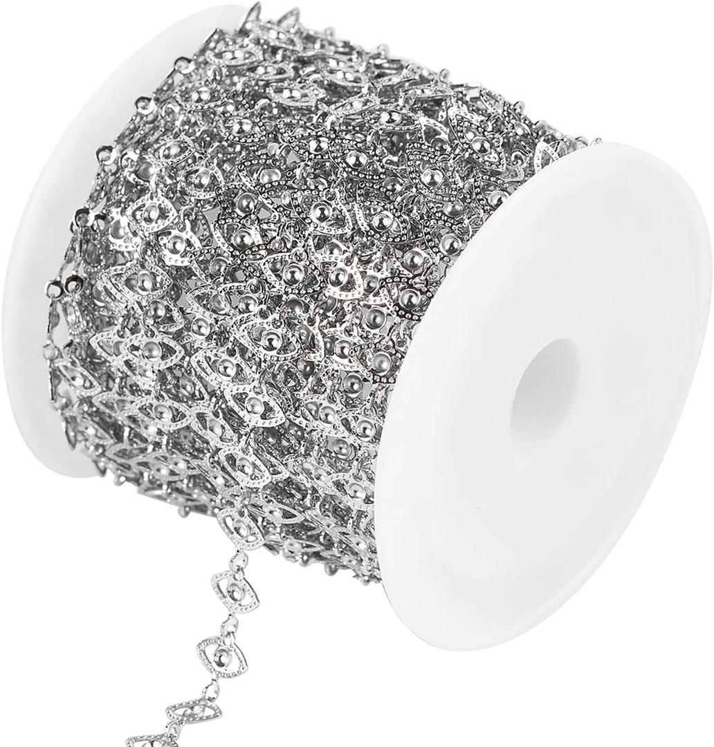 UMAOKANG 16.4 Feet Silver Stainless Steel Jewelry Chain Link Evil Eye Cable Necklace Chains Bulk with Spool for Women Jewelry Making DIY Bracelets Accessories