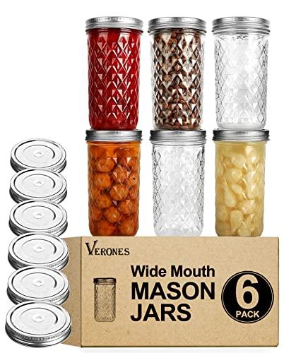 VERONES Wide Mouth Mason Jars 22 oz, 22 OZ Mason Jars Canning Jars Jelly Jars With Wide Mouth Lids, Ideal for Jam, Honey, Wedding Favors, Shower Favors, 4 PACK,EXTRA 8 Lids with Straw Hole