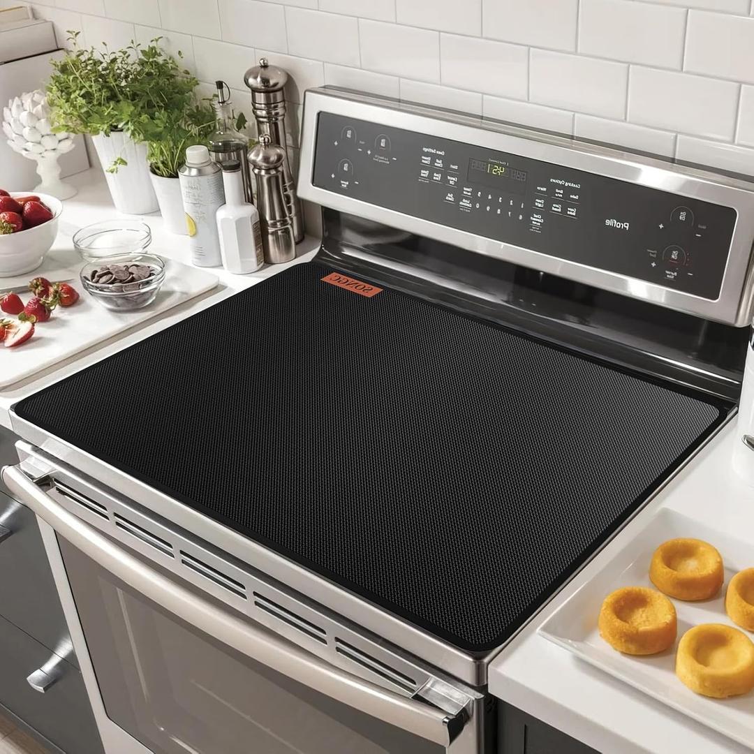 Stove Top Covers For Electric Stove Mat, Heat Resistant Mat for Glass Cooktop Double-Sided Fireproof Waterproof Oilproof 28.5 x 20 Inches Black