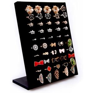 Homeanda Velvet L-Shaped 50 Slots Ring Earring Jewelry Display Tray Organizer Holder (Black)