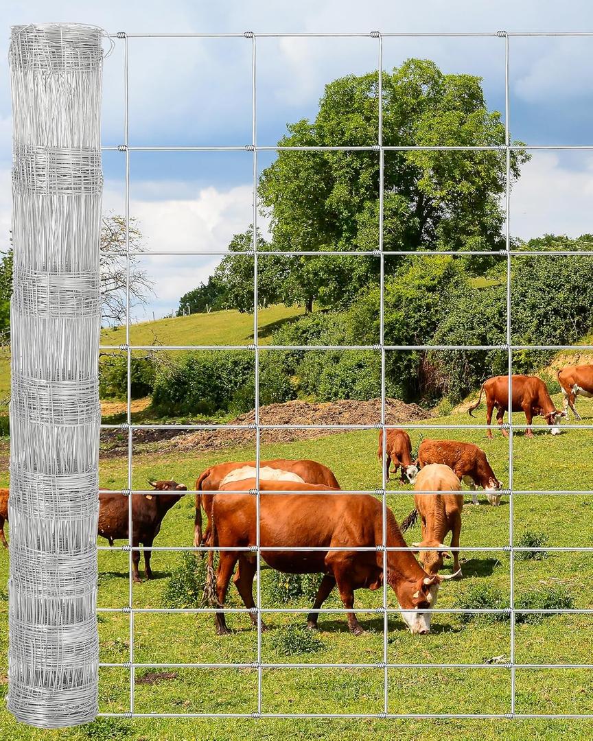 GarveeLife Cattle Farm Fence, 5 ft x 328 ft Galvanized Wire Fencing for Goat, Deer, Hog Yard Livestock Animals Protection (Silver)