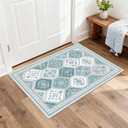 2x3 Washable Entryway Rugs, Soft Non-Slip Boho Moroccan Rug, Low-Pile Printed Indoor Teal Throw Rugs for Entrance, Kitchen, Bedroom Bedside- Teal