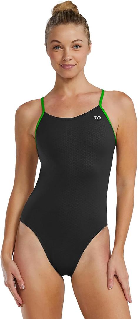 TYR Womens Hexa Cutoutfit Swimsuit (28, Black/Green)
