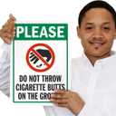 SmartSign Please Do Not Throw Cigarette Butts On The Ground Sign Metal, 40 mil Laminated Rustproof Aluminum, Multicolor, 14 x 10 inch Made in USA