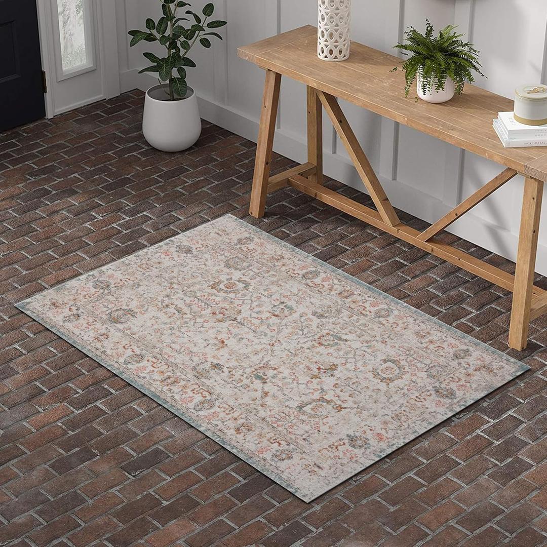 LR Home Caramel Botanical Area Rug, 5'-3" X 7'-10", BEIGE/CREAM