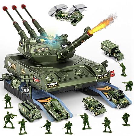 Army Tank Toys for Boys 3 4 5 6 7 8 Years Old, Military Toys Playset with 6 Mini DieCast Cars Helicopter & 10 Army Men Toy Soldiers, Kids Christmas Birthday Gifts Present for Boys Age 3+