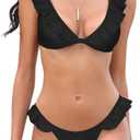SHEKINI Women's Bathing Suits Ruffles Flounce Bikini Sets Low Rise Two Piece Swimsuit (Black, L)