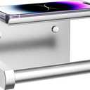 Tindbea Toilet Paper Holder with Phone Shelf, Adhesive or Screw Wall Mount Toilet Tissue Roll Holder, Rustproof & Multifunctional Stainless Steel Bathroom Storage Dispenser (Brushed Nickel)