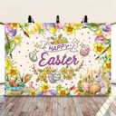 Happy Easter Decorations Banner Watercolor Painting Bunny Colorful Eggs Easter Photography Backdrop Spring Egg Hunt Party Decorations Banner(7x5FT210x150cm)