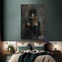 Dark Academia Canvas Wall Art Gothic Victorian Woman Reading Magic Book Poster Print Antique Oil Painting Canvas Print Book Lover Gift Bedroom Gallery Wall Decor 12x16 Incth Unframed