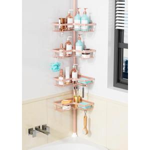 KEGII Corner Shower Caddy Tension Pole - 4-Tier Rustproof Bathroom Organizer, Floor to Ceiling Shower Caddy 25-114.2 inch, No Drilling Shower Storage Rack for Shampoo, Towels (Blush Nude)