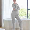 Women's Pajama Set Long Sleeve Button Down Fashion ladies Sleepwear soft Pjs knitted Loungewear Set (Medium, Light-Gray) (Gray, M)