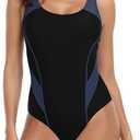 Womens Athletic One Piece Swimsuit Racerback Competitive Modest Bathing Suit (Black, M)