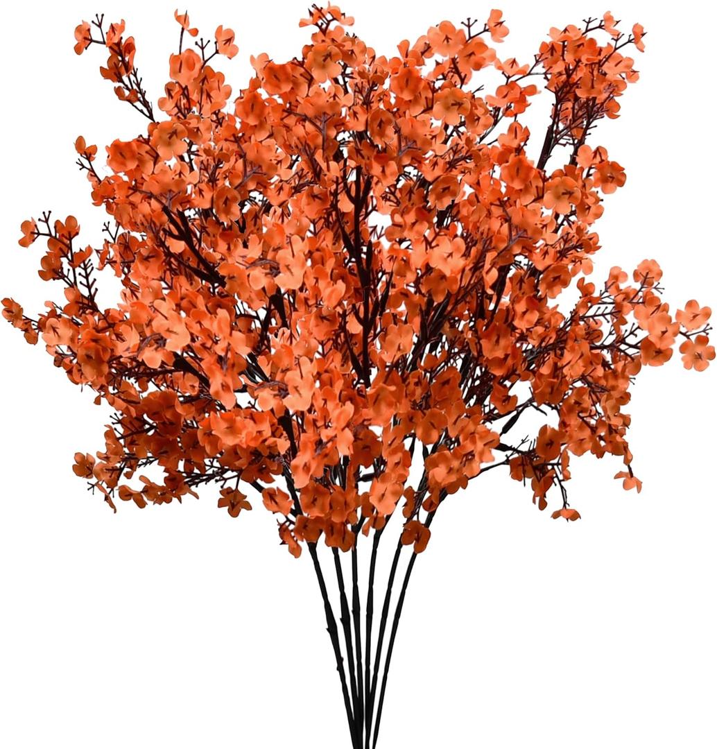 Mandy's Coral Artificial Babys Breath Flowers European 6 Bundles Silk Gypsophila with Bendable Stems for Fall Thanksgiving & Christmas Centerpiece Wedding Decor and Table Arrangements
