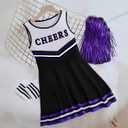 Women's Cheerleader Costume Outfit Cheer Dress with Pom Poms & Retro Striped Socks for Halloween Sports Events Theme Parties