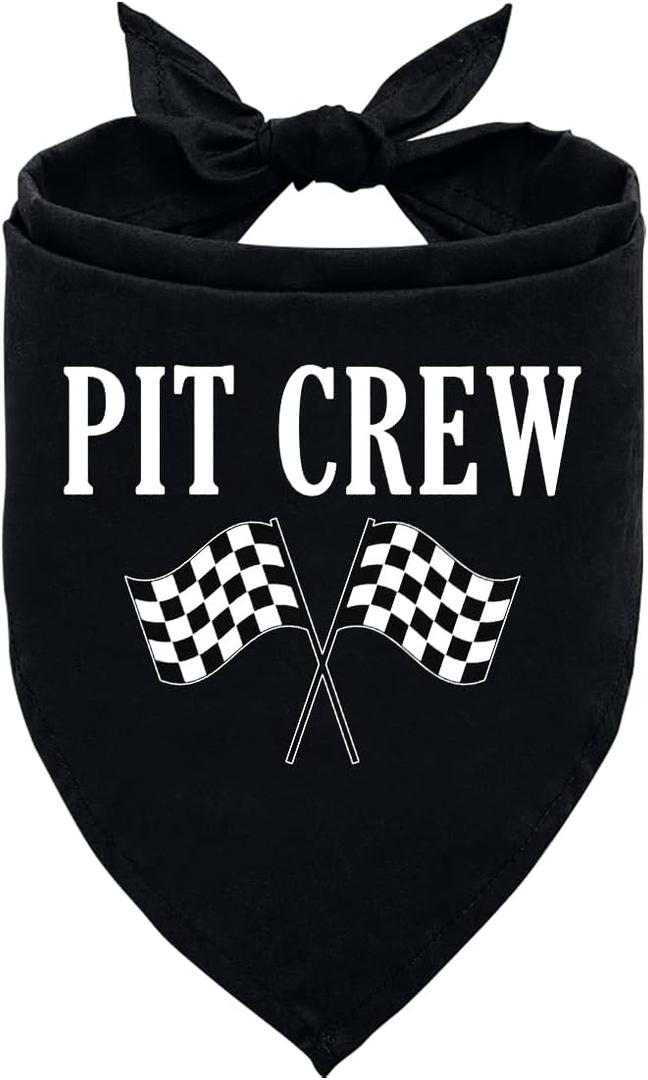 Pit Crew Dog Bandana - Checkered Flags Race Car Flag - Funny Cute Triangle Scarf for Large Dogs (L)